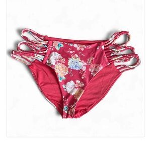 O'Neill NWT Red coral Floral strappy Bikini Bottom size large
